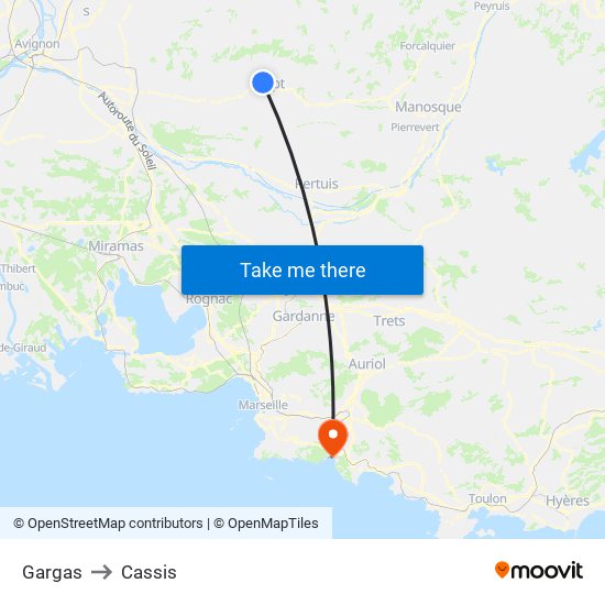 Gargas to Cassis map