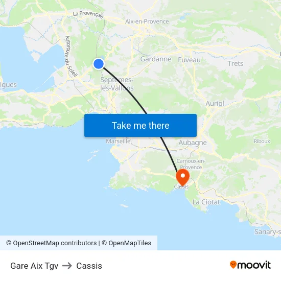 Gare Aix Tgv to Cassis map