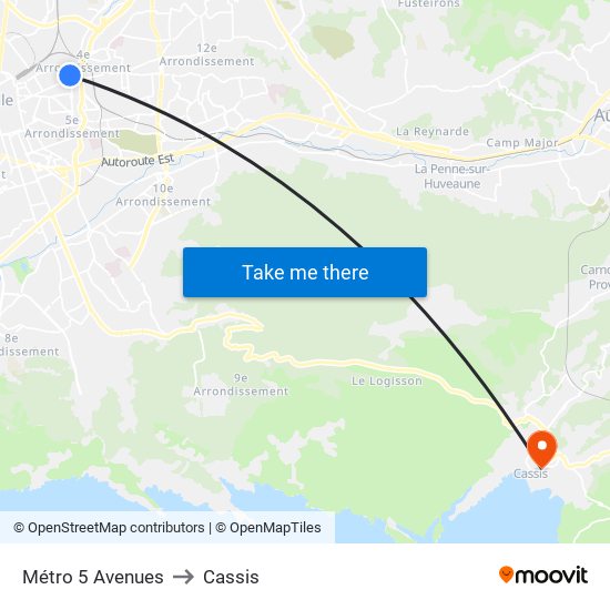 Métro 5 Avenues to Cassis map
