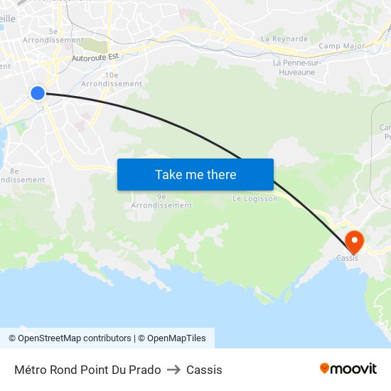 Métro Rond Point Du Prado to Cassis map