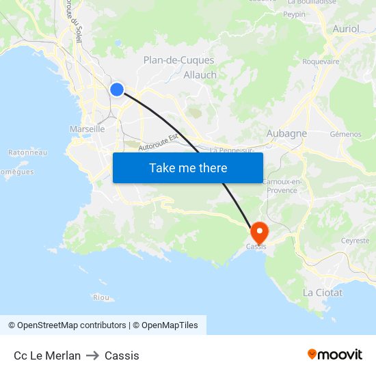 Cc Le Merlan to Cassis map