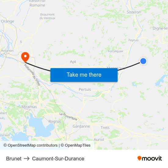Brunet to Caumont-Sur-Durance map
