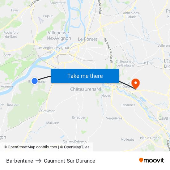 Barbentane to Caumont-Sur-Durance map