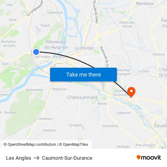 Les Angles to Caumont-Sur-Durance map