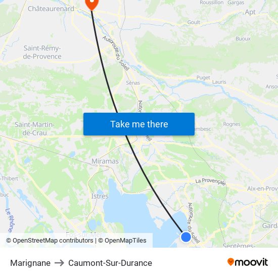 Marignane to Caumont-Sur-Durance map