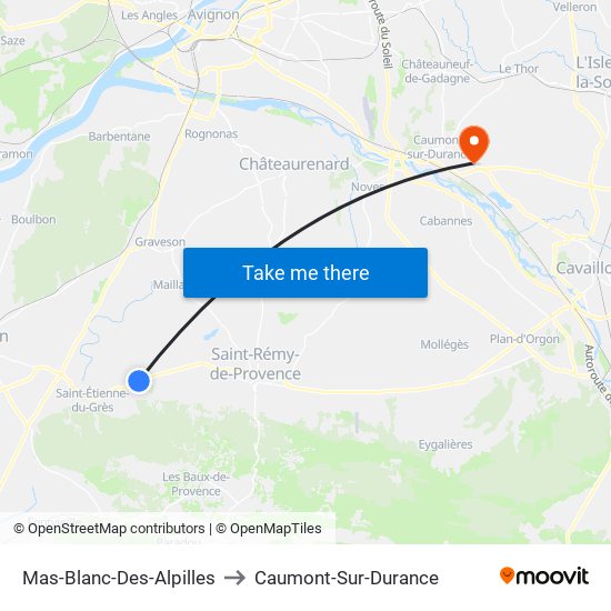 Mas-Blanc-Des-Alpilles to Caumont-Sur-Durance map