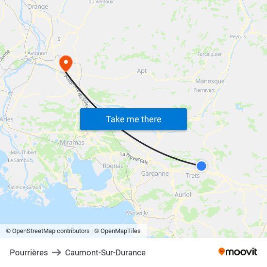 Pourrières to Caumont-Sur-Durance map