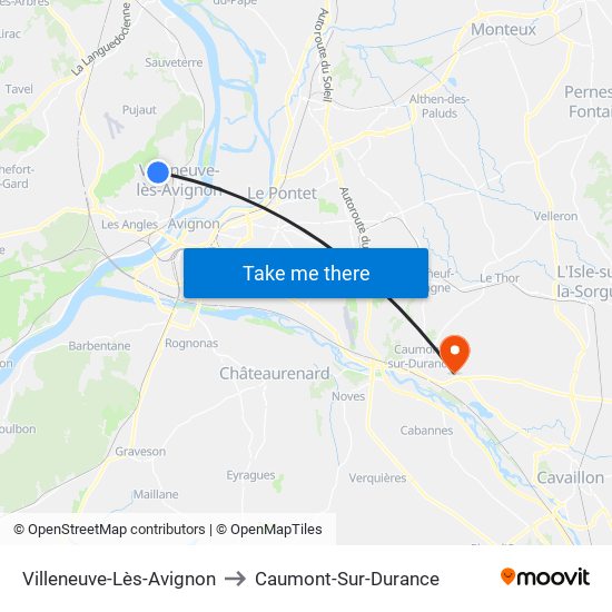 Villeneuve-Lès-Avignon to Caumont-Sur-Durance map