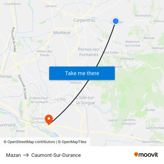 Mazan to Caumont-Sur-Durance map