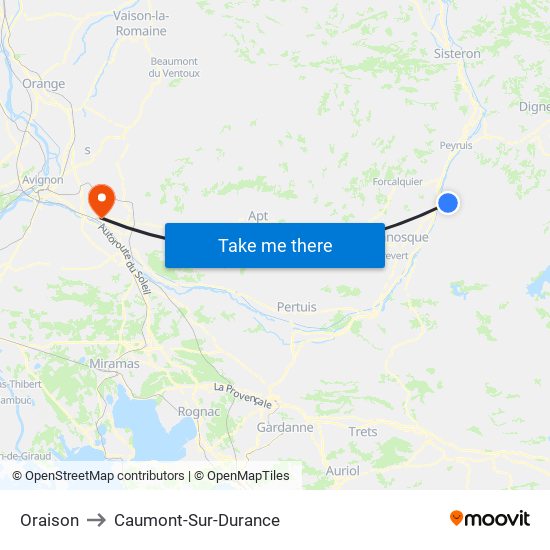 Oraison to Caumont-Sur-Durance map