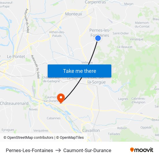 Pernes-Les-Fontaines to Caumont-Sur-Durance map