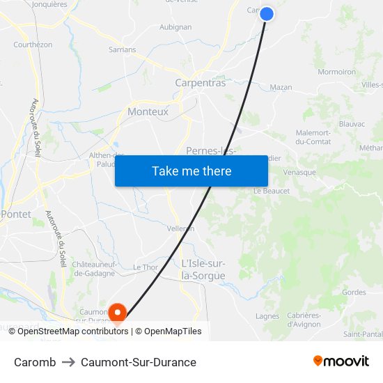 Caromb to Caumont-Sur-Durance map