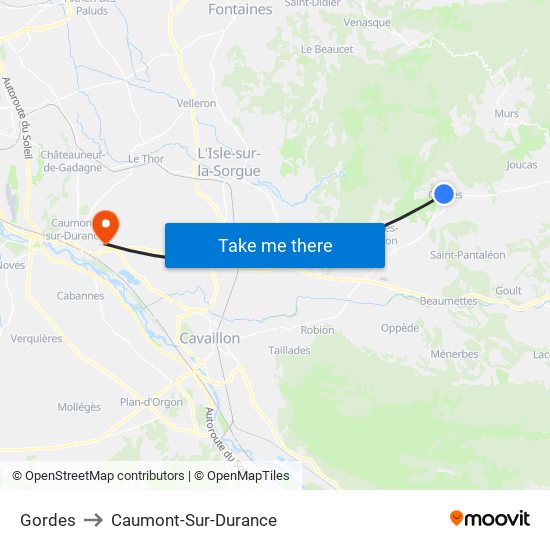 Gordes to Caumont-Sur-Durance map