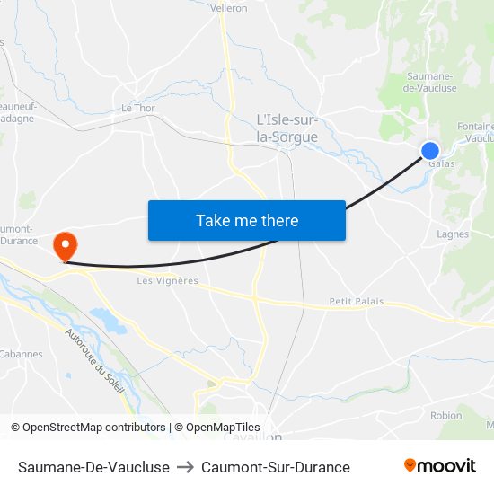 Saumane-De-Vaucluse to Caumont-Sur-Durance map