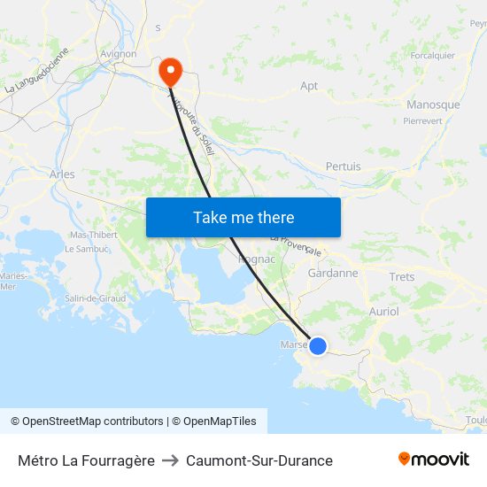 Métro La Fourragère to Caumont-Sur-Durance map