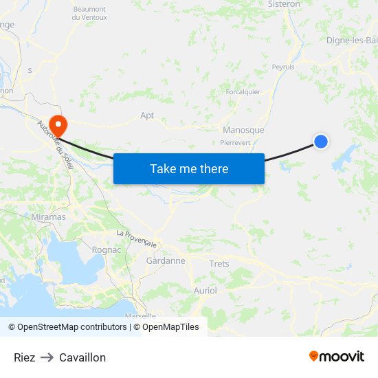 Riez to Cavaillon map