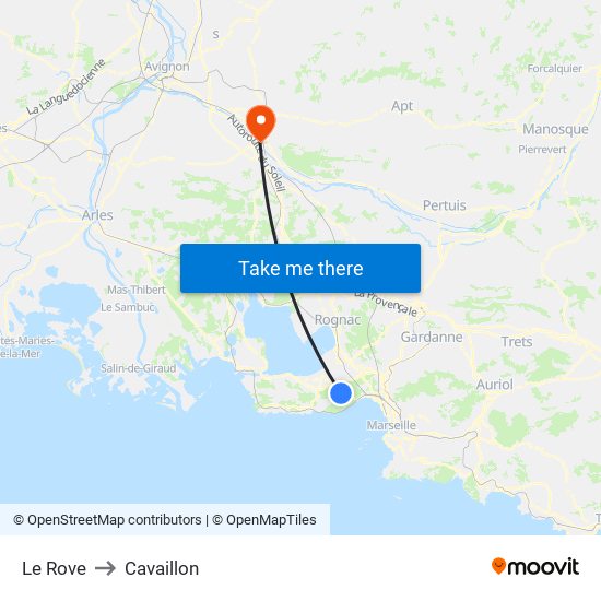 Le Rove to Cavaillon map