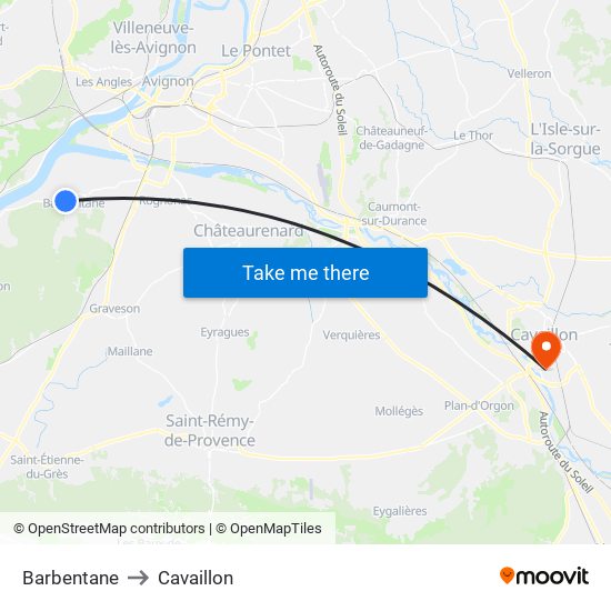 Barbentane to Cavaillon map