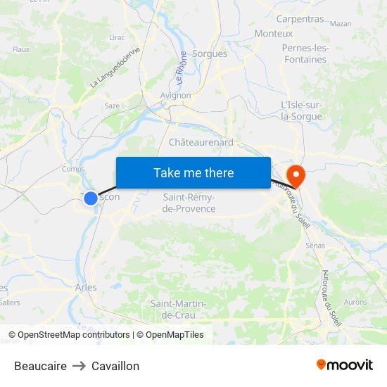 Beaucaire to Cavaillon map