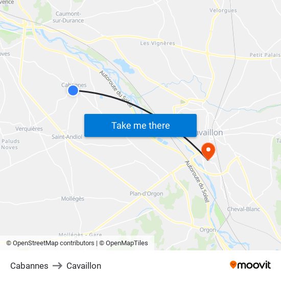 Cabannes to Cavaillon map