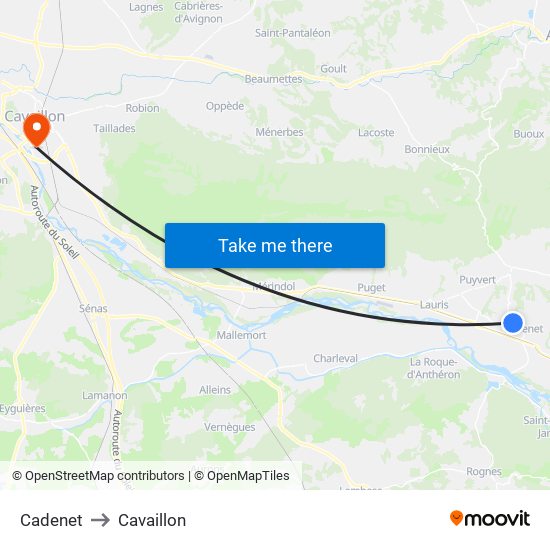 Cadenet to Cavaillon map