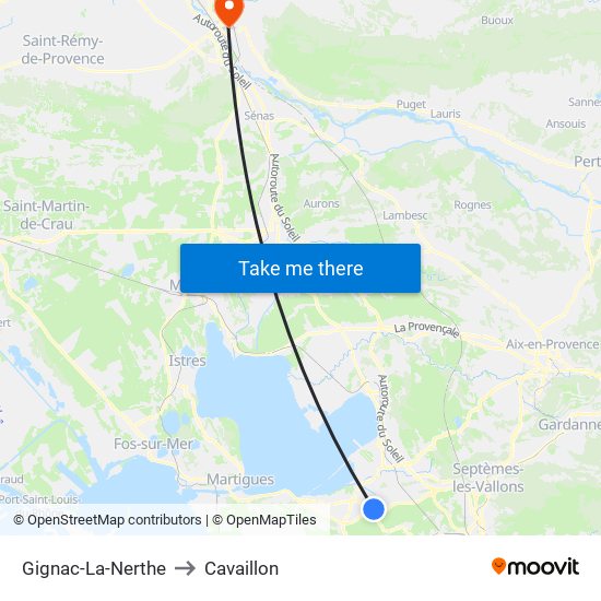 Gignac-La-Nerthe to Cavaillon map