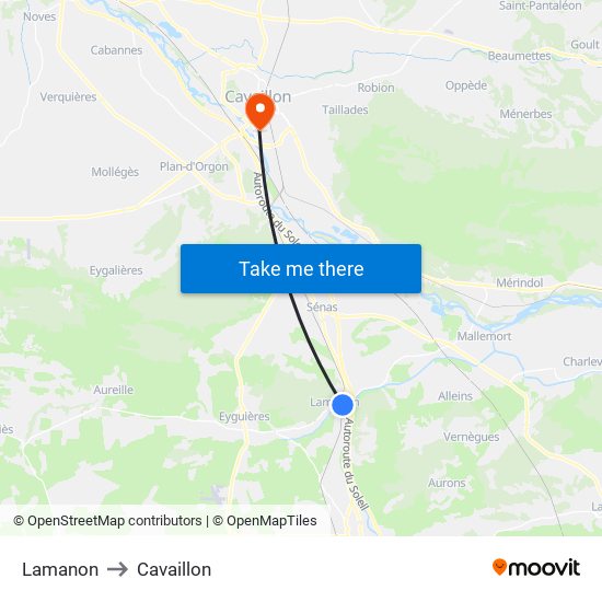 Lamanon to Cavaillon map