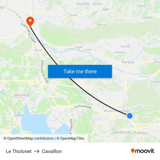 Le Tholonet to Cavaillon map