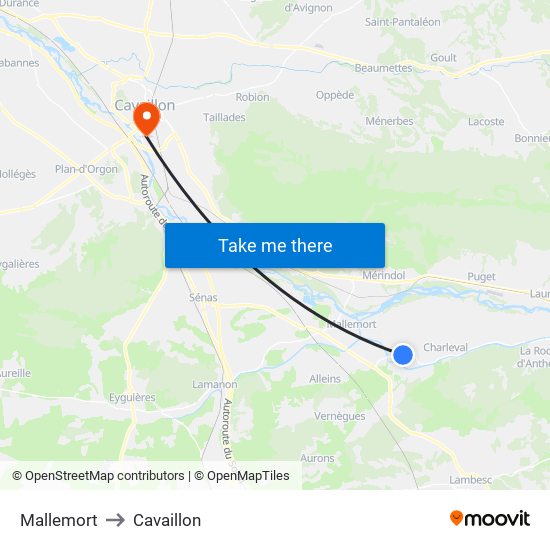 Mallemort to Cavaillon map
