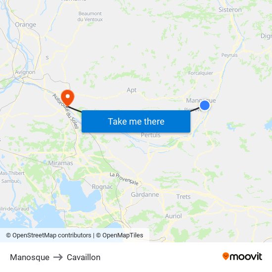 Manosque to Cavaillon map