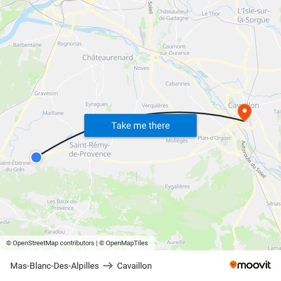 Mas-Blanc-Des-Alpilles to Cavaillon map