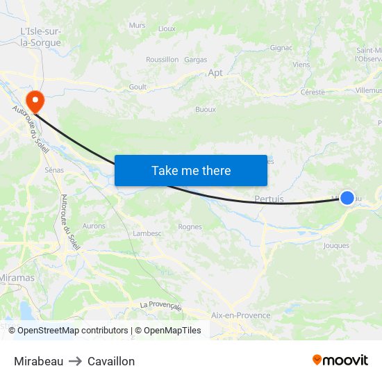 Mirabeau to Cavaillon map