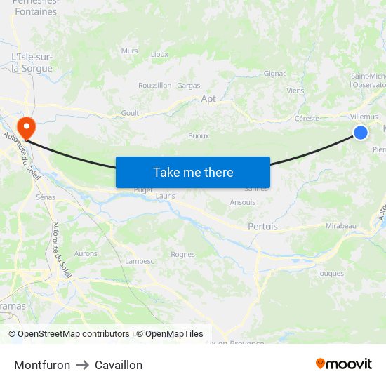 Montfuron to Cavaillon map