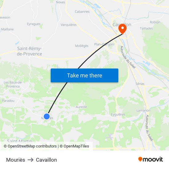 Mouriès to Cavaillon map