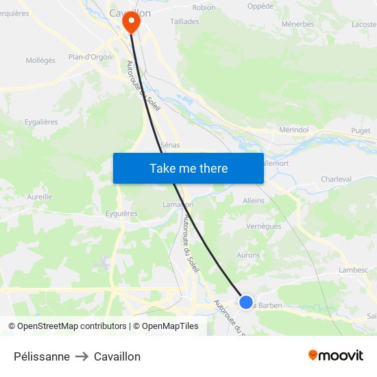 Pélissanne to Cavaillon map