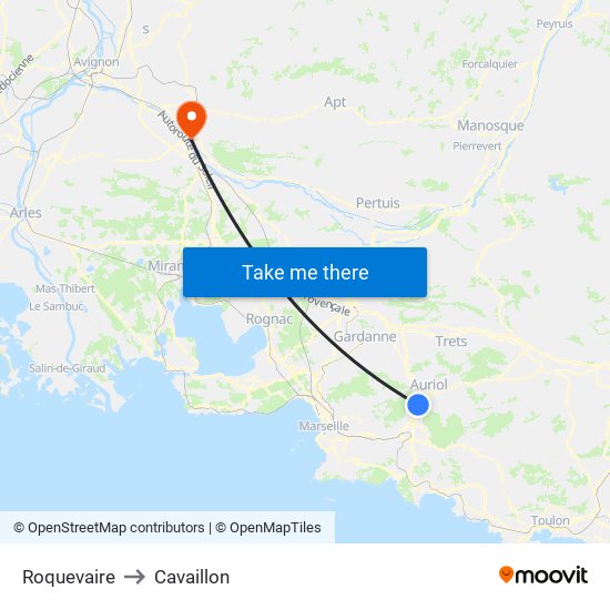 Roquevaire to Cavaillon map