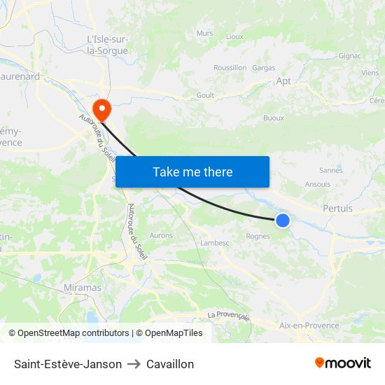Saint-Estève-Janson to Cavaillon map