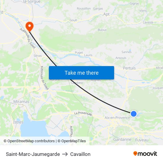 Saint-Marc-Jaumegarde to Cavaillon map