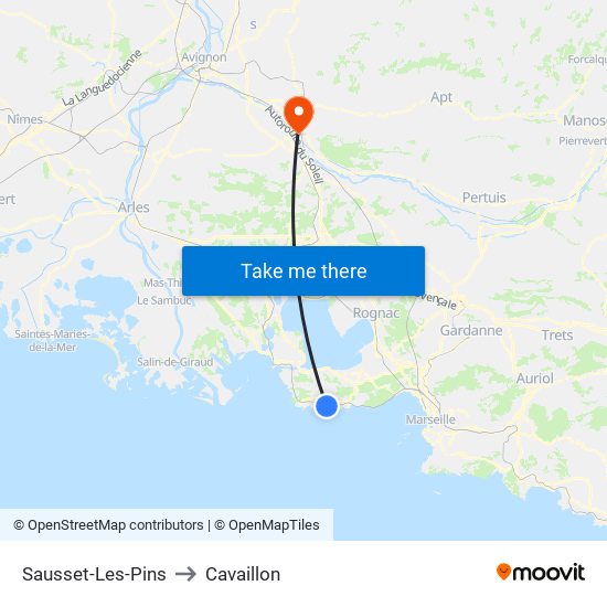 Sausset-Les-Pins to Cavaillon map