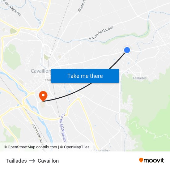 Taillades to Cavaillon map