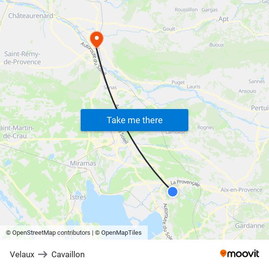 Velaux to Cavaillon map