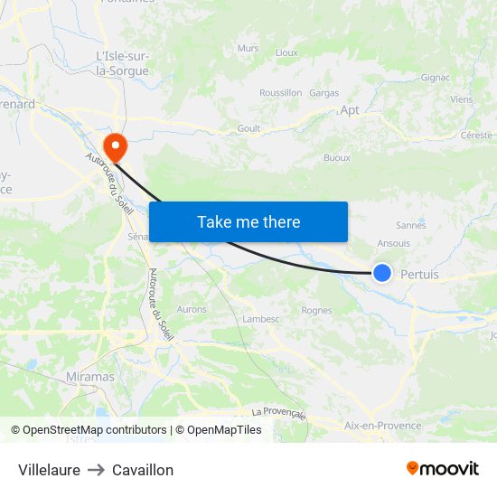 Villelaure to Cavaillon map