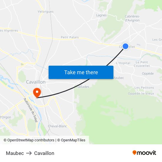 Maubec to Cavaillon map