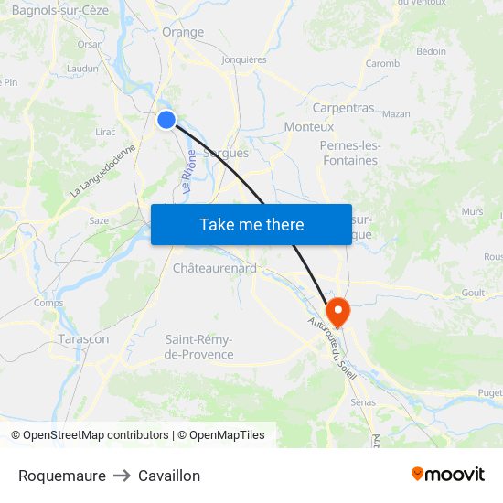 Roquemaure to Cavaillon map