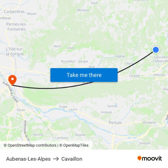 Aubenas-Les-Alpes to Cavaillon map
