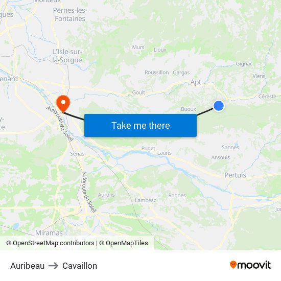 Auribeau to Cavaillon map