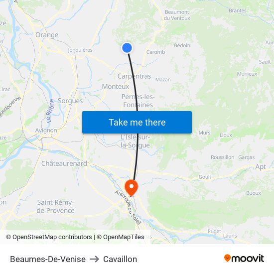 Beaumes-De-Venise to Cavaillon map