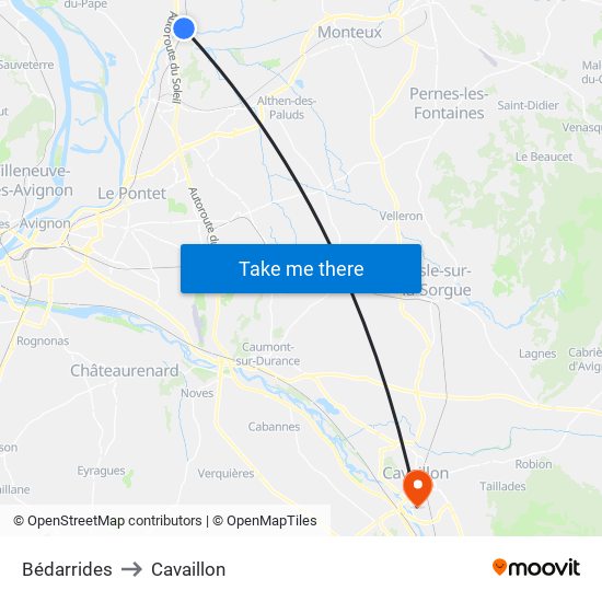 Bédarrides to Cavaillon map