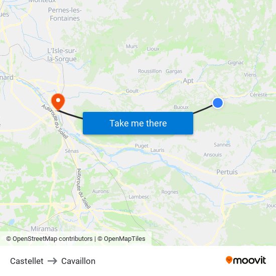 Castellet to Cavaillon map