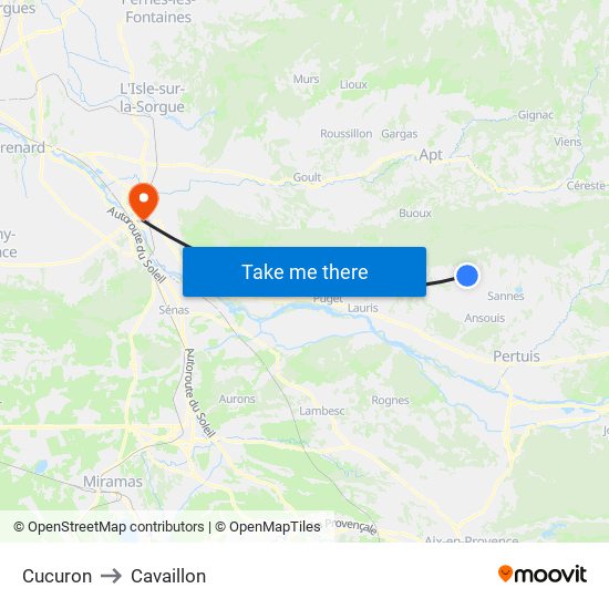 Cucuron to Cavaillon map